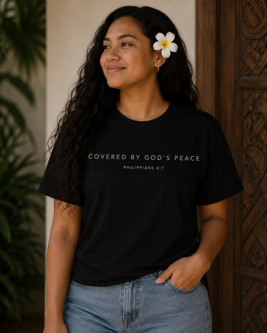 B (BLKCRM) - COVERED BY GOD'S PEACE™ TEE | PHILIPPIANS 4:7